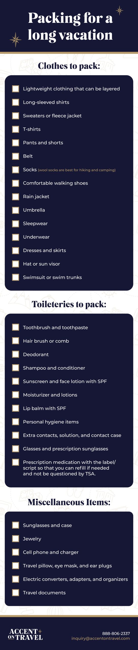 Packing for a long vacation checklist